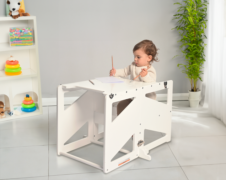 Childcare Wooden 2-in-1 Convertible Learning Tower With Desk Mode - White