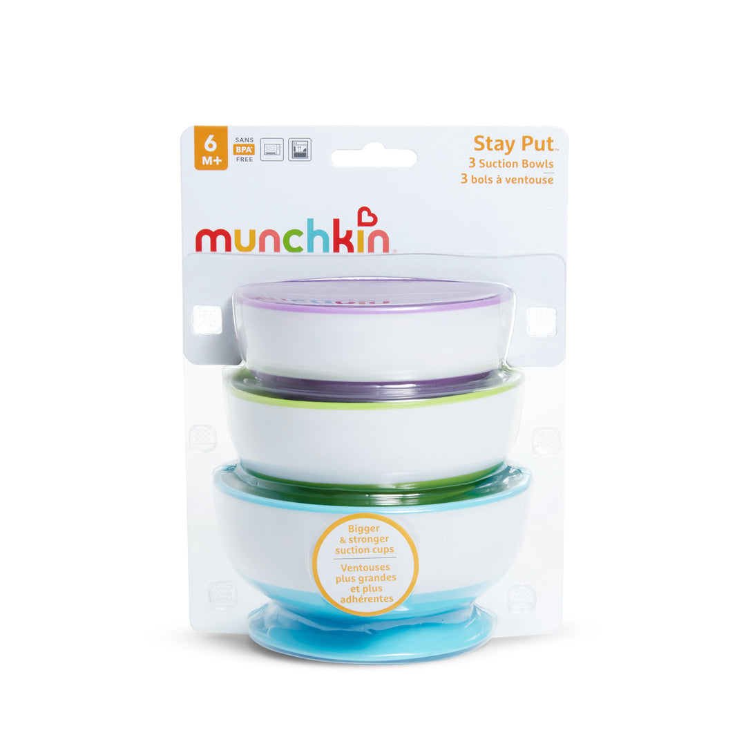 Munchkin Different Sized Stay Put Kids Suction Feeding Bowl With Modern Look 3 Pack