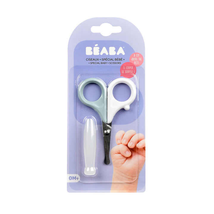 Beaba Gentle Baby Scissors With Rounded Tips & Storage Lid - Green Blue