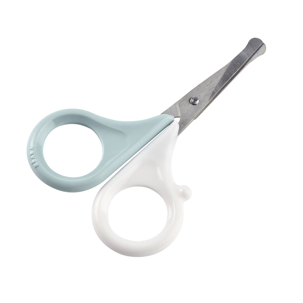 Beaba Gentle Baby Scissors With Rounded Tips & Storage Lid - Green Blue